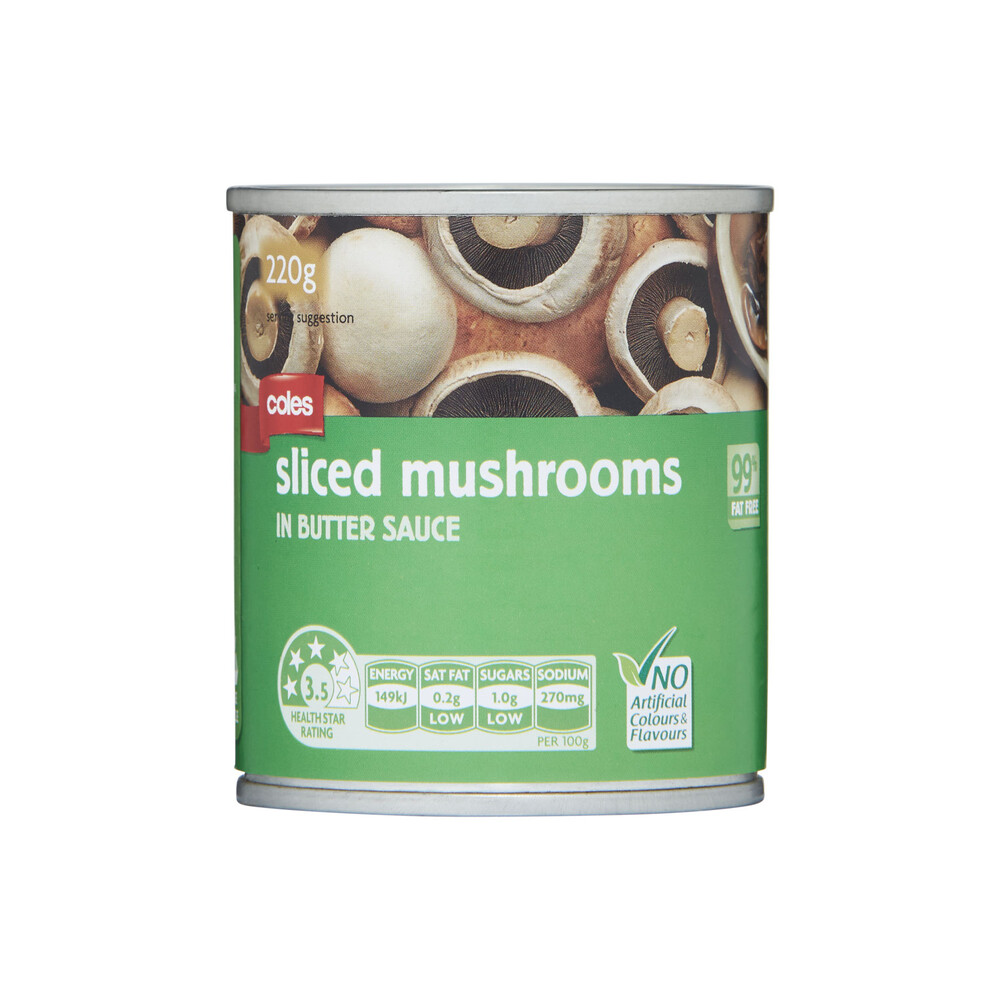 Coles Sliced Mushrooms in Butter Sauce Canned 220g eBay