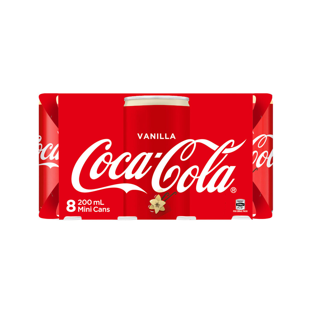 Coca-Cola Vanilla Flavour Coke Multipack Mini Cans 200mL 8 pack ...