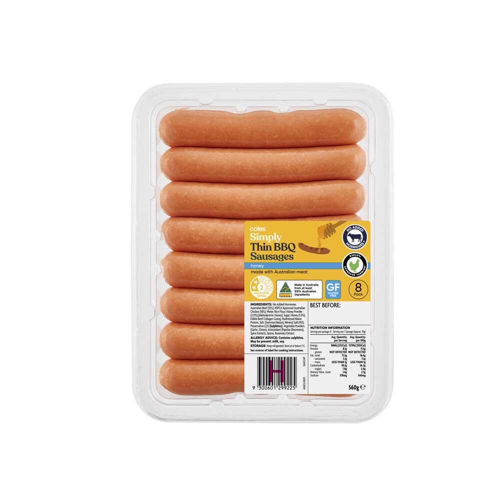 Coles Gluten Free Honey BBQ Beef Sausages 8 pack 560g eBay