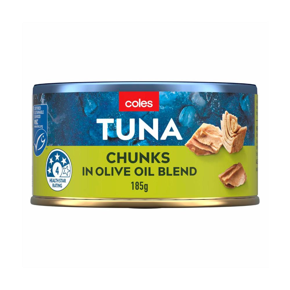 Coles Tuna Chunks in Olive Oil Blend 185g 19300601409744 eBay