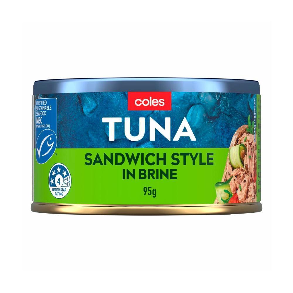 Coles Sandwich Tuna In Brine 95g 39310645095180 eBay
